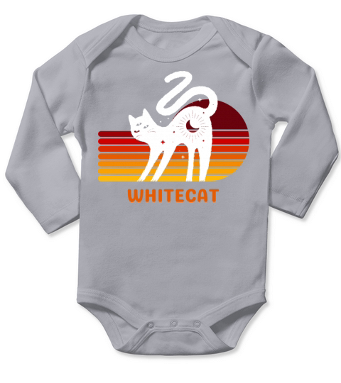 funny white cat retro vintage whitecat Long Sleeve Baby One-Piece