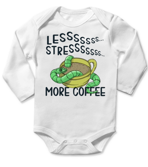 Less Stress More Coffee Long Sleeve Baby One-Piece