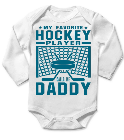 My Favorite Hockey Player Daddy Parent Text Long Sleeve Baby One-Piece