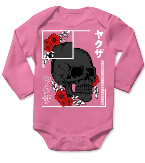 Skull Roses Japanese Retro Vintage Asian Character Long Sleeve Baby One-Piece