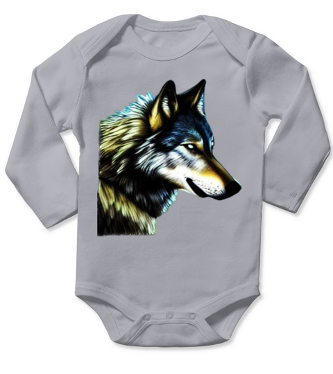 Wolf artwork design predator face imprint Long Sleeve Baby One-Piece