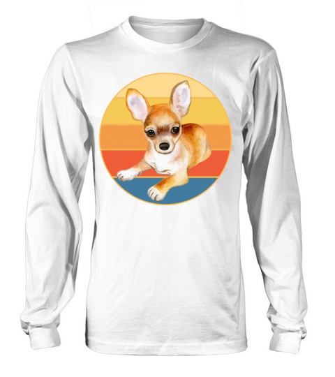 Cute Chihuahua Dog Breed Vintage Retro Sunset Long sleeved Unisex