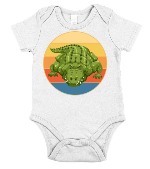 Crocodile Retro Sunset Vintage Wild Animal Short Sleeve Baby One-Piece