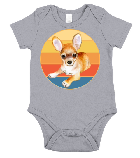 Cute Chihuahua Dog Breed Vintage Retro Sunset Short Sleeve Baby One-Piece