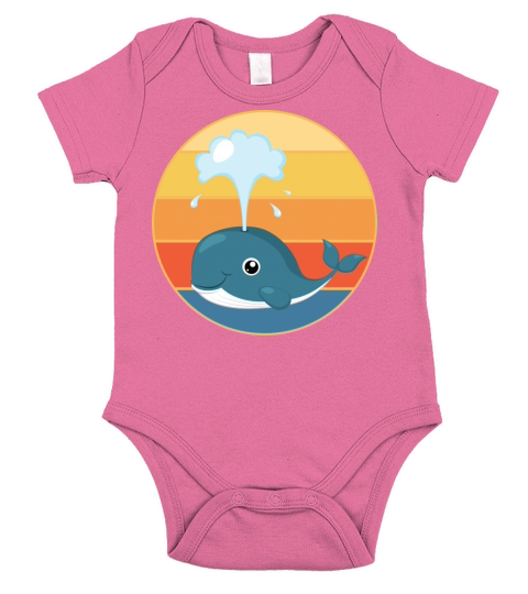 Cute Kawaii Whale Retro Sunset Vintage Ocean Short Sleeve Baby One-Piece