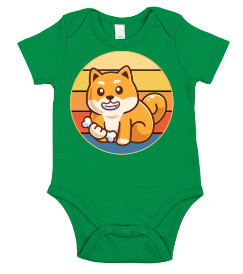 Cute Shiba Inu Dog Breed Vintage Retro Sunset Short Sleeve Baby One-Piece