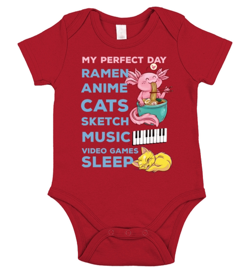 My Perfect Day Anime Funny Quote Ramen Sketch Cat Short Sleeve Baby One-Piece