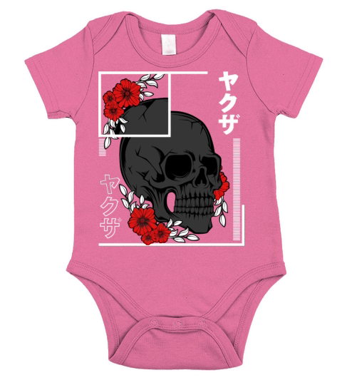 Skull Roses Japanese Retro Vintage Asian Character Short Sleeve Baby One-Piece