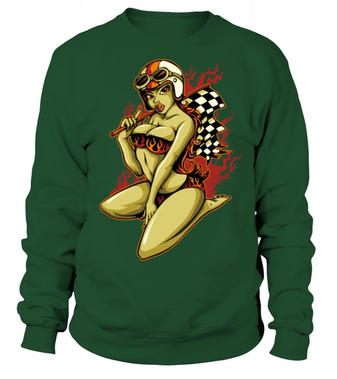 Hot Pin-Up Girl with Racing Flag Sweatshirt Unisex