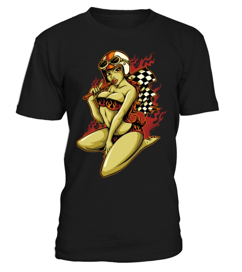 Hot Pin-Up Girl with Racing Flag T-Shirt Unisex