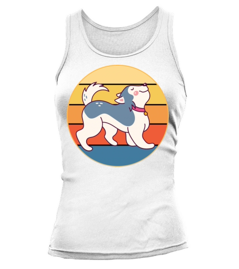 Funny Kawaii Cute Husky Dog Vintage Retro Sunset Tank top Woman