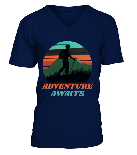 Adventure Awaits Retro Vintage Mountain Adventurer V-Neck T-shirt
