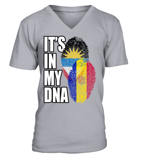 Andorran And Antiguan Mix Heritage DNA Flag V-Neck T-shirt