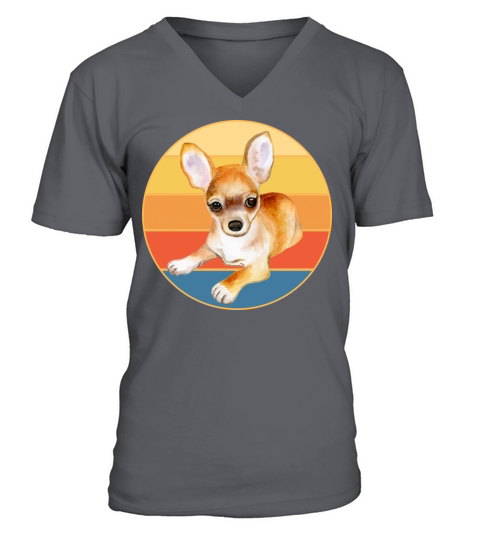 Cute Chihuahua Dog Breed Vintage Retro Sunset V-Neck T-shirt