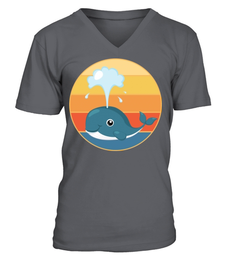 Cute Kawaii Whale Retro Sunset Vintage Ocean V-Neck T-shirt