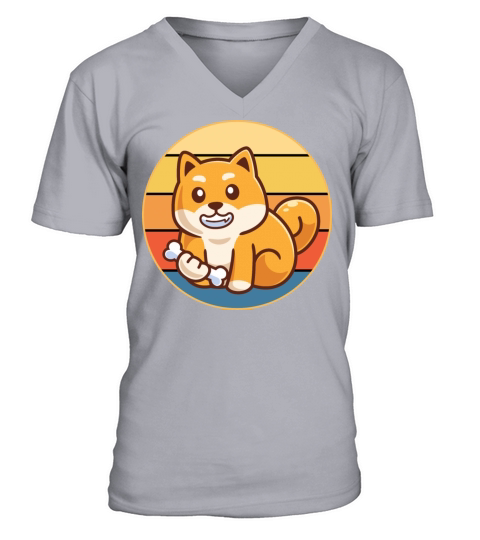 Cute Shiba Inu Dog Breed Vintage Retro Sunset V-Neck T-shirt