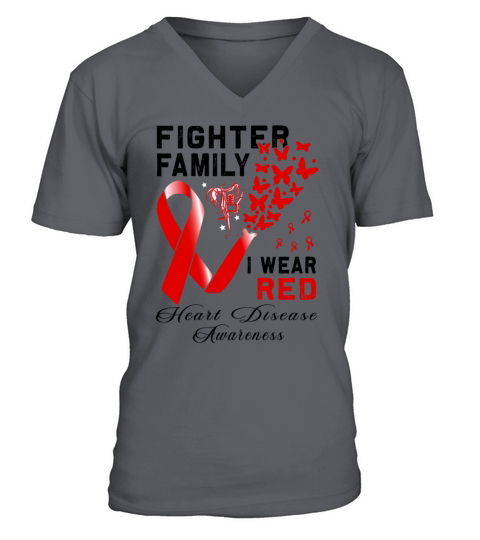Fighter Family Red Ribbon Heart Disease V-Neck T-shirt