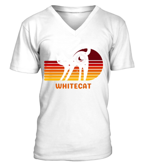 funny white cat retro vintage whitecat V-Neck T-shirt