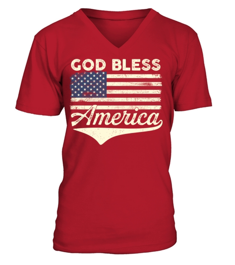 God Bless America Vintage American Flag 4th of Jul V-Neck T-shirt