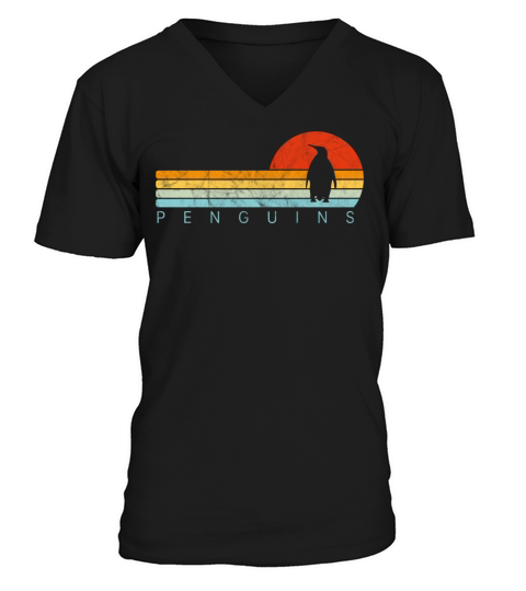 Penguin Vintage Sunset Retro Cute Womens Penguin V-Neck T-shirt