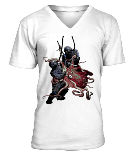 Vintage Helmet Divers Fighting Off a Big Octopus V-Neck T-shirt