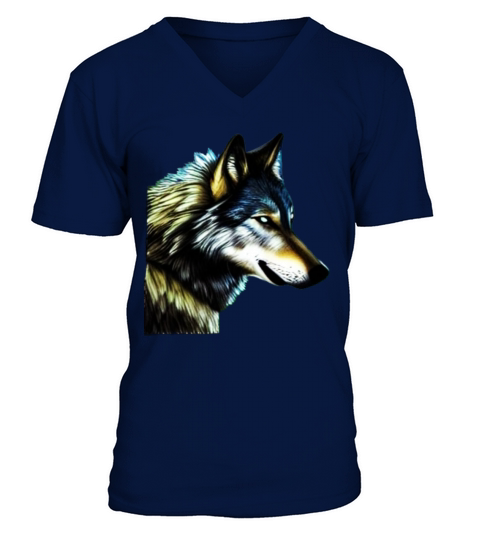 Wolf artwork design predator face imprint V-Neck T-shirt