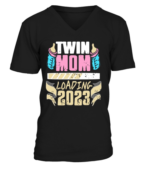 Womens Twin Mama Twin Mom to Be Pregnancy V-Neck T-shirt