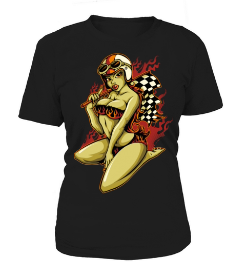 Hot Pin-Up Girl with Racing Flag Women's T-Shirt
