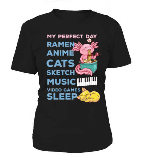 My Perfect Day Anime Funny Quote Ramen Sketch Cat Women's T-Shirt