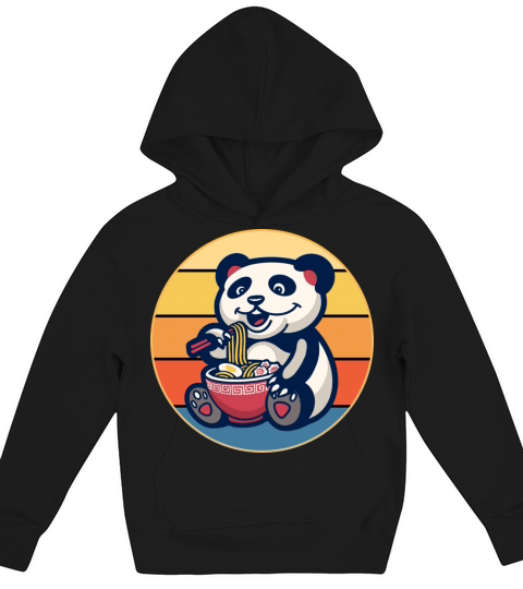 Cute Panda Eating Ramen Vintage Retro Sunset Kids Hoodie