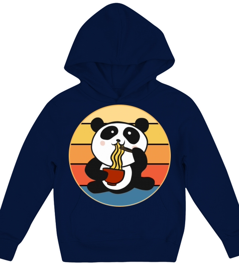 Cute Panda Eating Ramen Vintage Retro Sunset Kids Hoodie