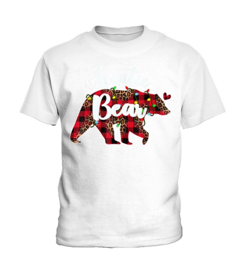 Auntie Bear Red Buffalo Plaid Christmas Pajama Xma Kids T-Shirt