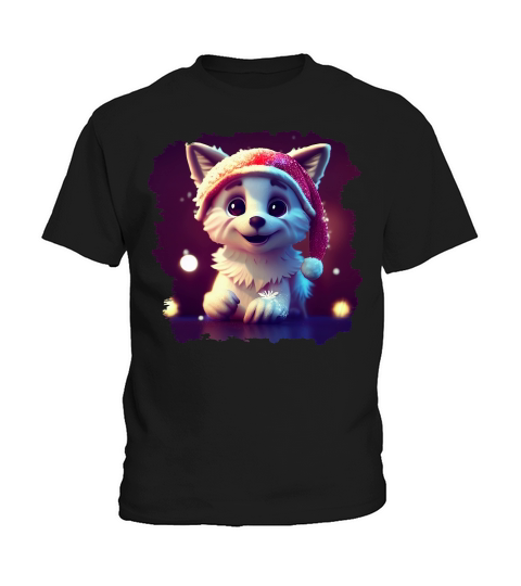 Christmas Cute Little Puppy With Santa Hat Kids T-Shirt