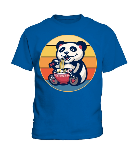 Cute Panda Eating Ramen Vintage Retro Sunset Kids T-Shirt