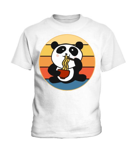 Cute Panda Eating Ramen Vintage Retro Sunset Kids T-Shirt