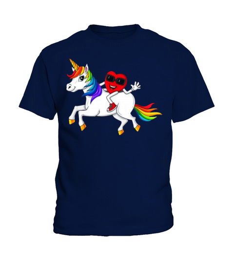 heart riding unicorn valentines day girls kids Kids T-Shirt
