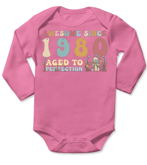 Awesome since 1980 - 43rd Birthday - 2023 Groovy Long Sleeve Baby One-Piece