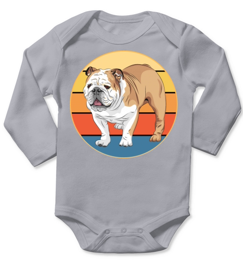 Bulldog Dog Breed Vintage Retro Sunset Long Sleeve Baby One-Piece