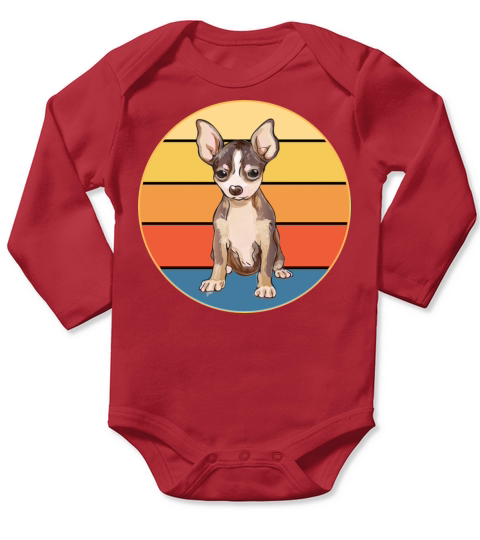 Cute Chihuahua Dog Breed Vintage Retro Sunset Long Sleeve Baby One-Piece