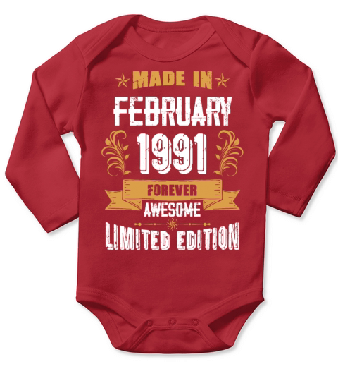 February 1991 Vintage Birthday Present Long Sleeve Baby One-Piece