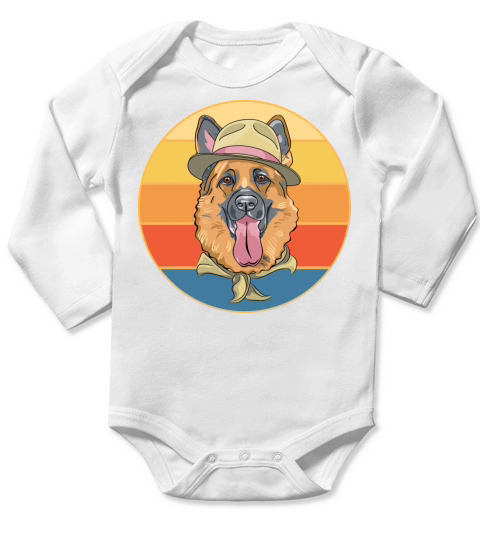 German Shepherd Dog Breed Vintage Retro Sunset Long Sleeve Baby One-Piece