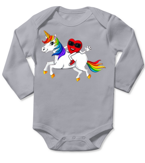 heart riding unicorn valentines day girls kids Long Sleeve Baby One-Piece