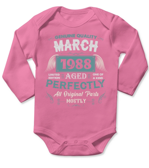 March 1988 Vintage Birthday Present Long Sleeve Baby One-Piece