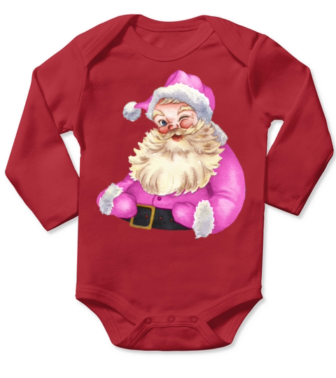 Merry Christmas retro vintage pink santa claus Long Sleeve Baby One-Piece