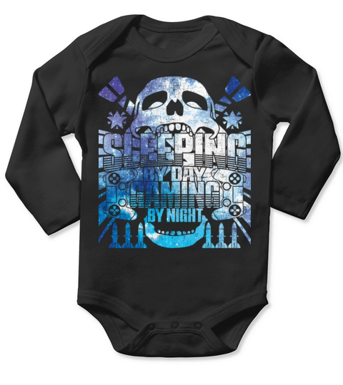 Sleeping by day Gaming by night - funny saying Long Sleeve Baby One-Piece