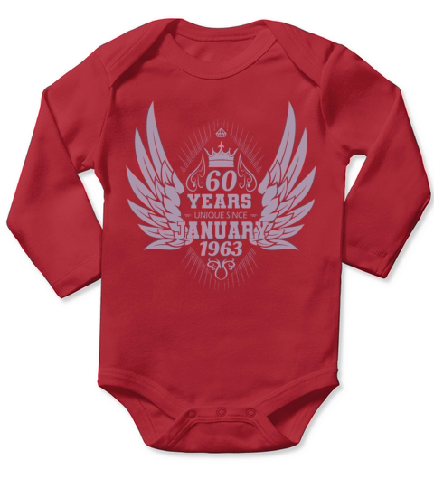 Vintage 1963 Birthday January Angel Wings Long Sleeve Baby One-Piece