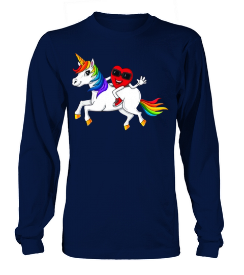 heart riding unicorn valentines day girls kids Long sleeved Unisex