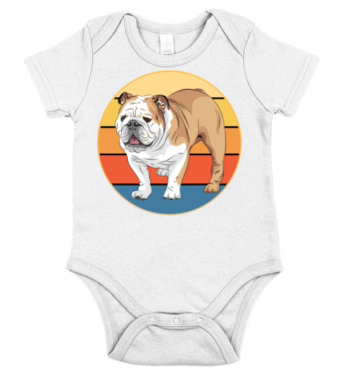 Bulldog Dog Breed Vintage Retro Sunset Short Sleeve Baby One-Piece