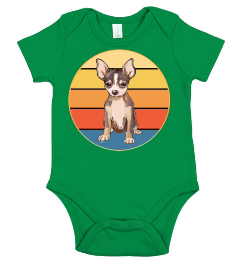 Cute Chihuahua Dog Breed Vintage Retro Sunset Short Sleeve Baby One-Piece