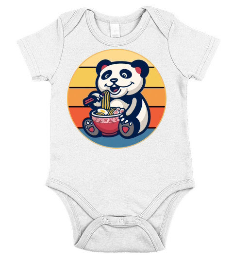 Cute Panda Eating Ramen Vintage Retro Sunset Short Sleeve Baby One-Piece